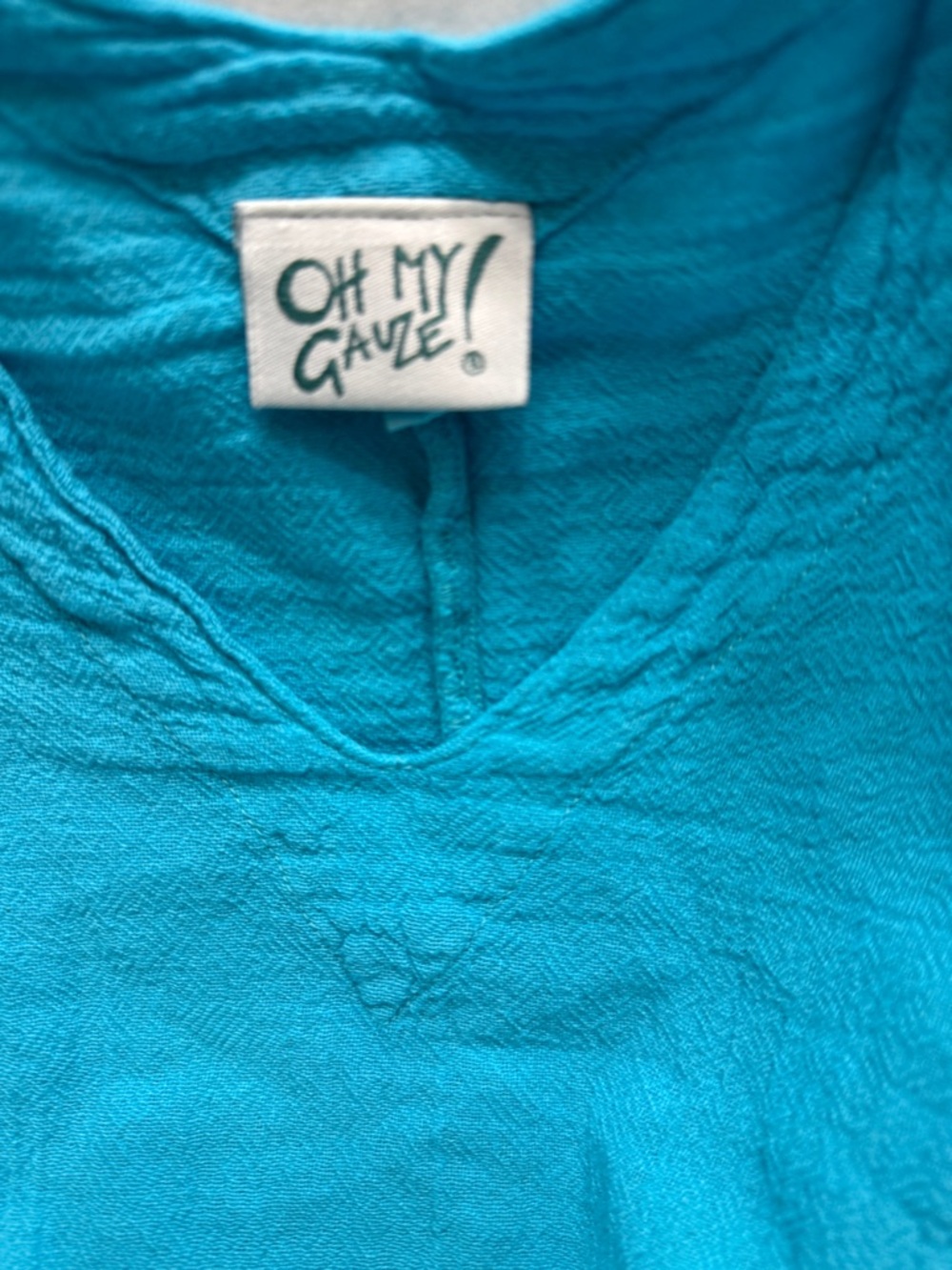 Oh My Gauze! Turquoise Cotton Gauze Tunic Dress Size 2 Boho Flowy - Picture 4 of 4